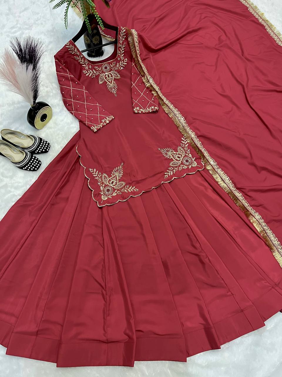 Deep Maroon Heritage Flared Silhouette